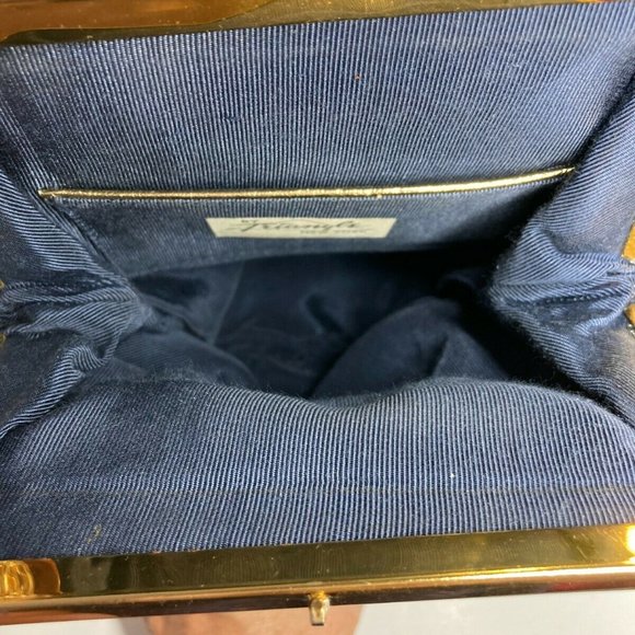 👜 Triangle New York Vintage Blue Suede Gold Tone - Picture 12 of 12